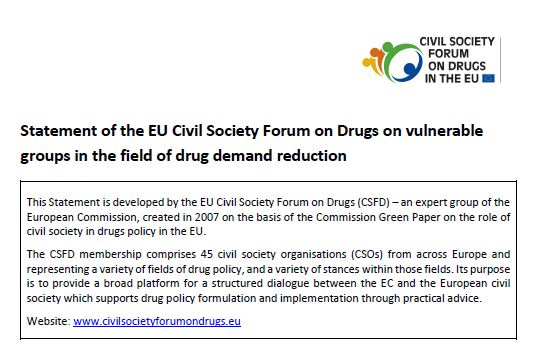Statement of the EU Civil Society Forum on Drugs on vulnerable groups in the field of drug demand reduction