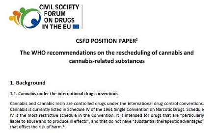 CSFD POSITION PAPER(1) – The WHO recommendations on the rescheduling of cannabis and cannabis-related substances